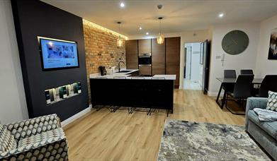 Image looking from the living area onto the kitchen diner area