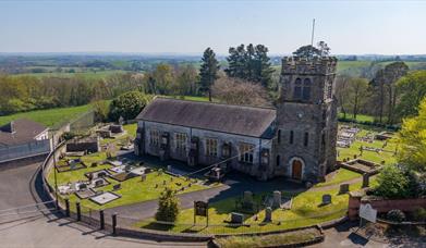 Aerial image of the church and the graveyard