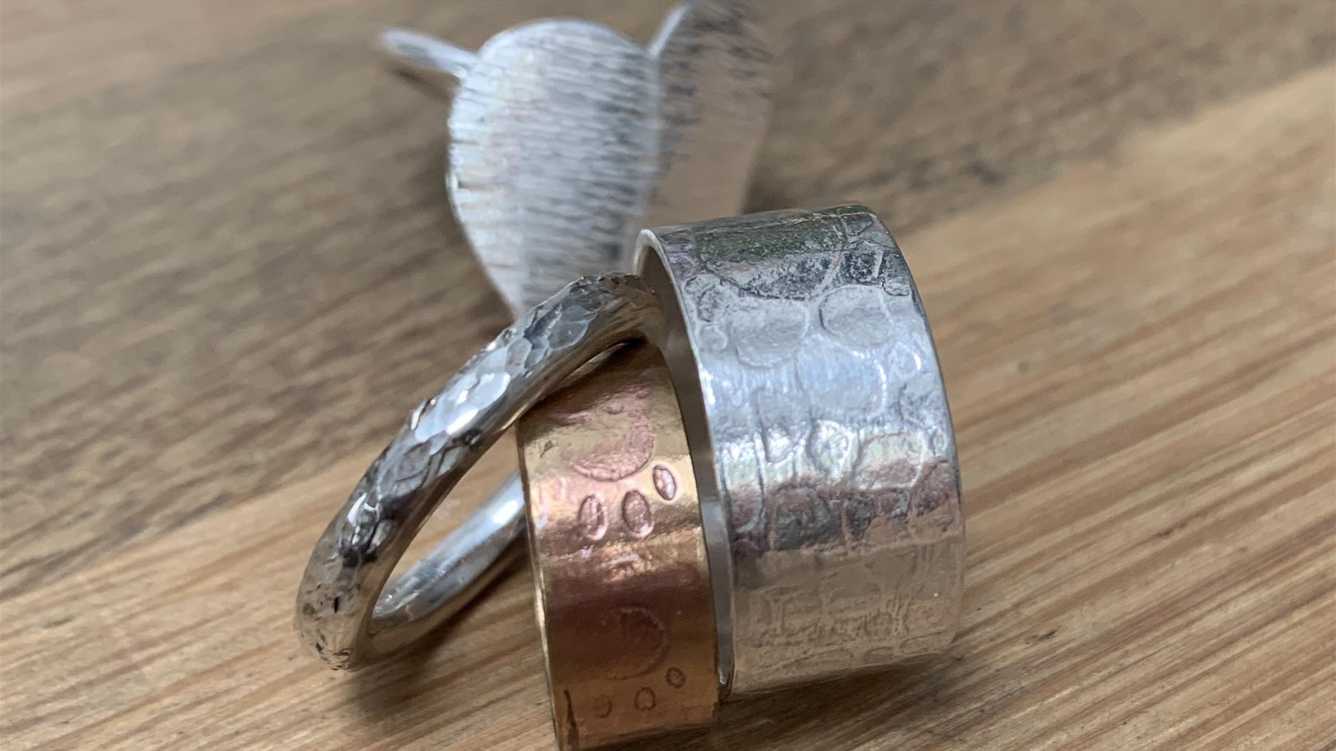 4 Textured Rings with different band widths