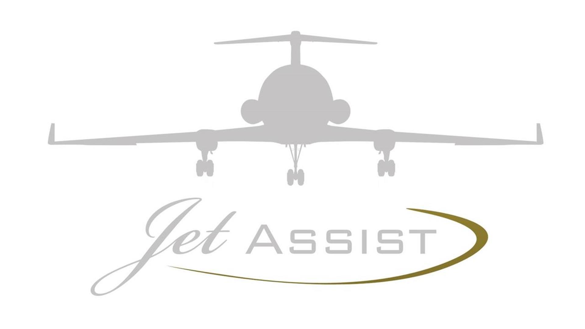 Jet assist logo of a grey jet on a white background.