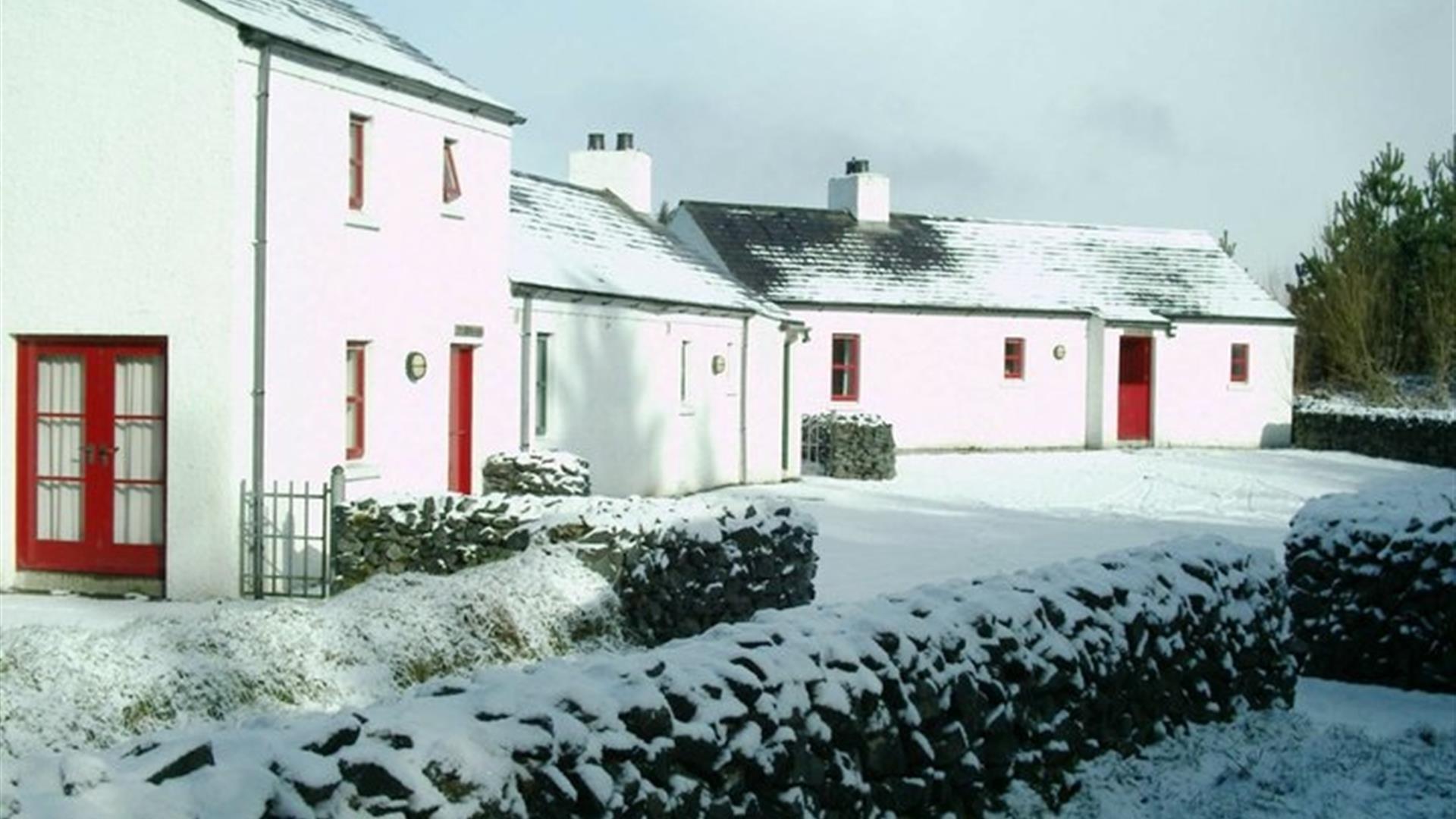 snow with the house in the background