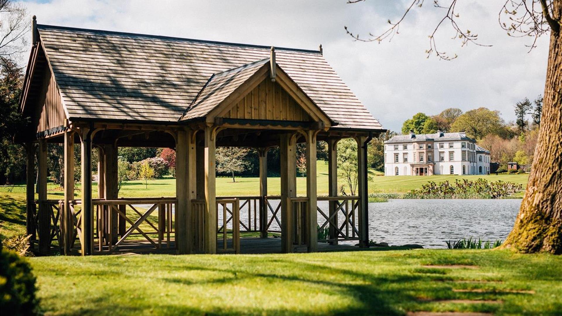 Picture of Montalto House, Montalto Lake and Boathouse all within Montalto Estate in Ballynahinch.