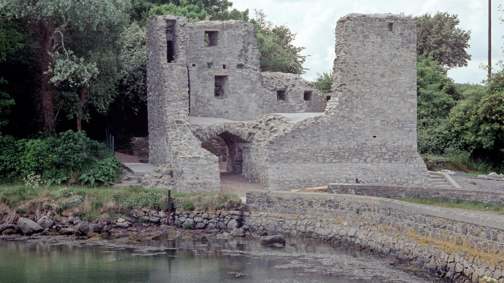 Photo of Mahee Castle, with bridge way and water to forefront