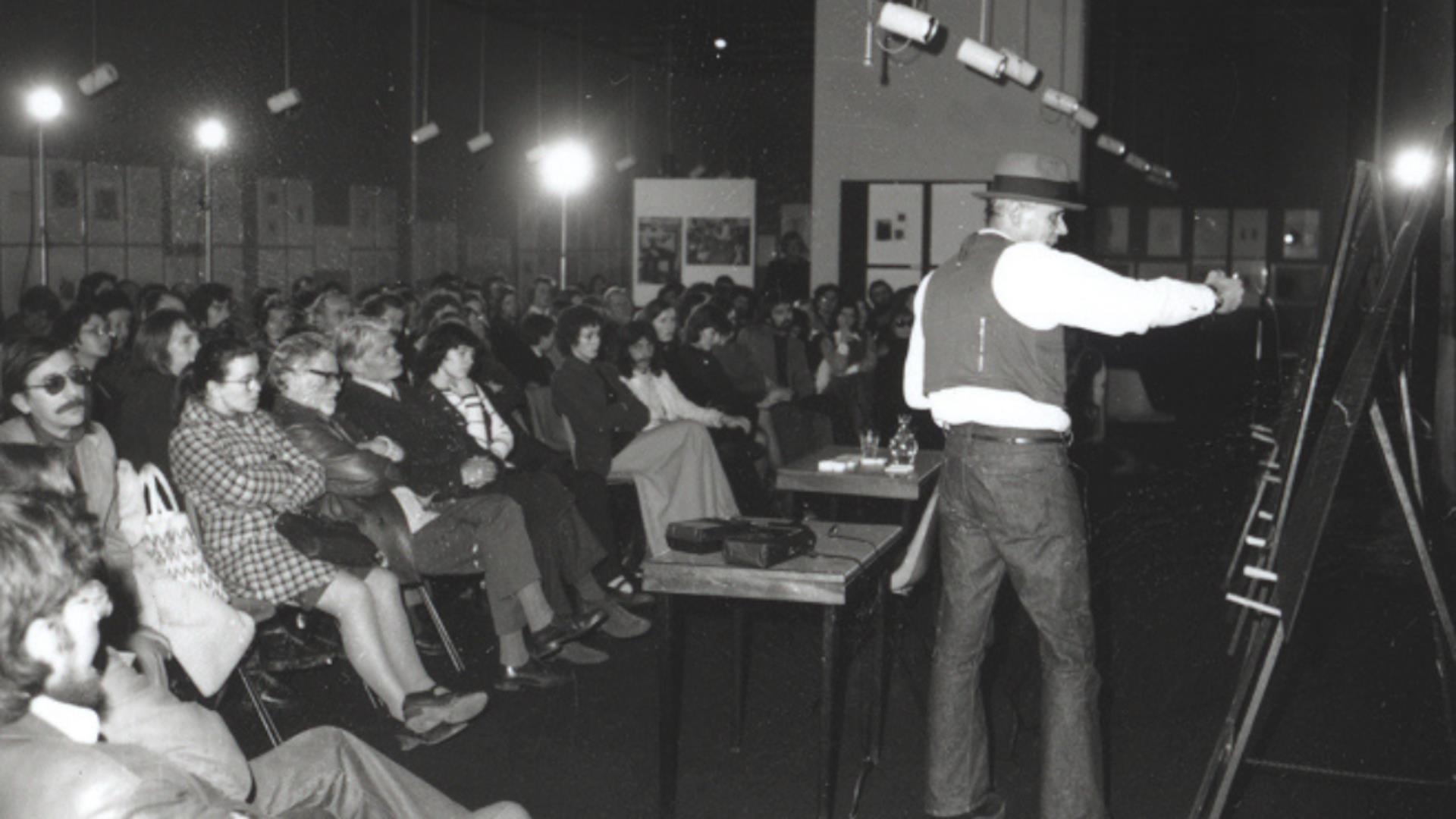 Archive image of Joseph Beuys visit to Ulster Museum in 1974