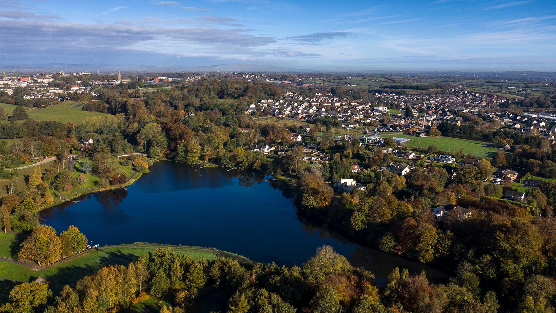 Aerial view of Dungannon park lake