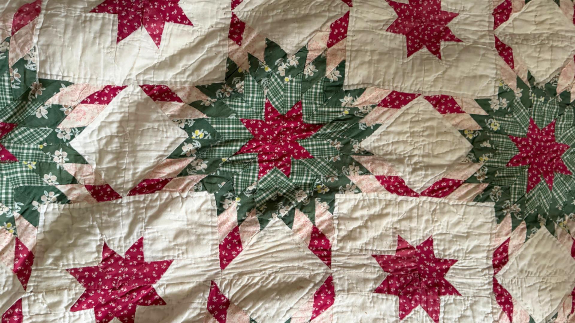 Close up of the star pattern on an Ulster American Folk Park Quilt
