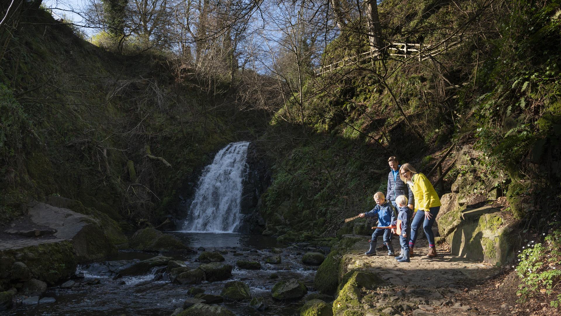 Family at Gleno Waterfall