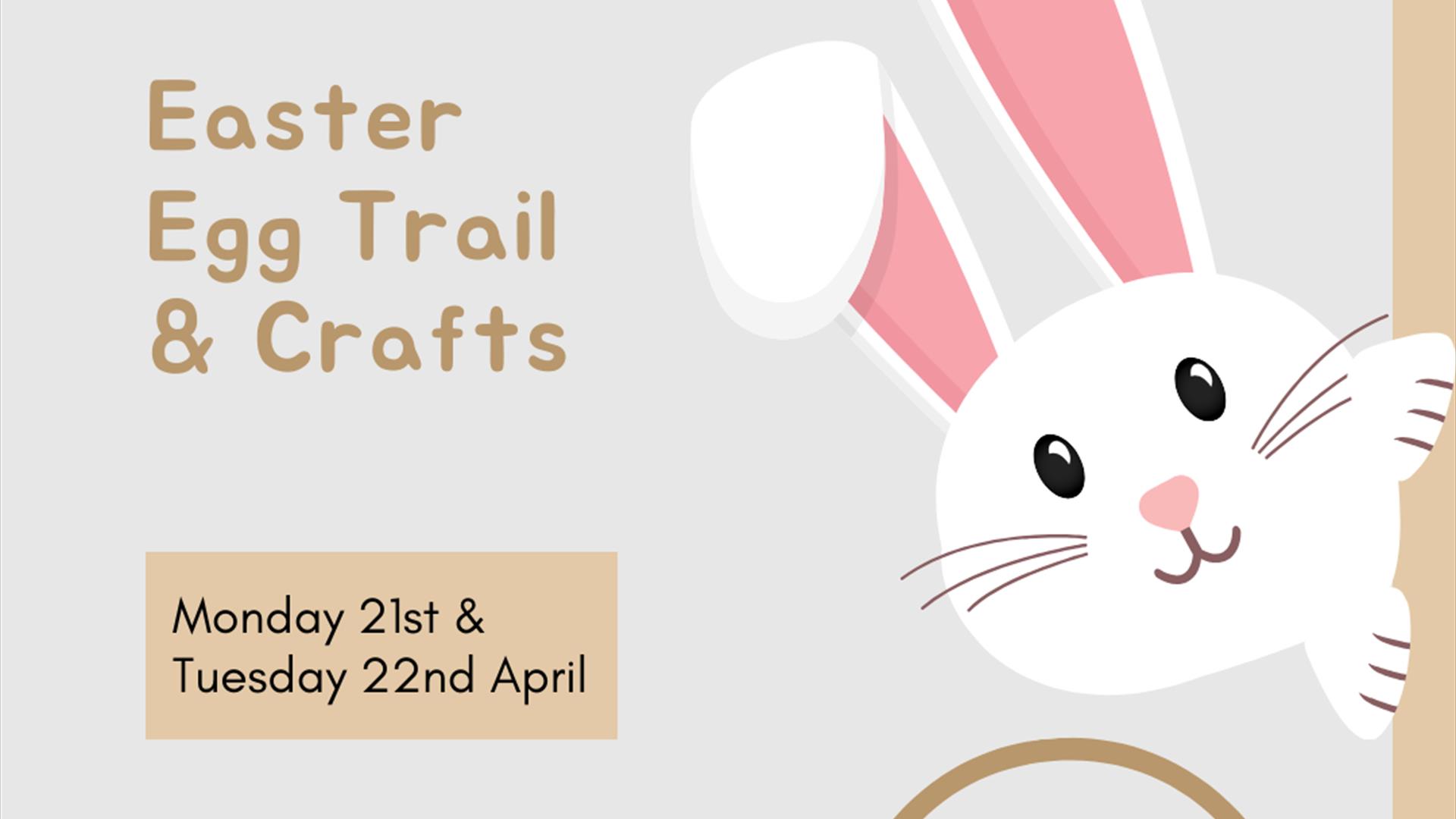 Cartoon image of a bunny and a basket full of Easter eggs with event details written