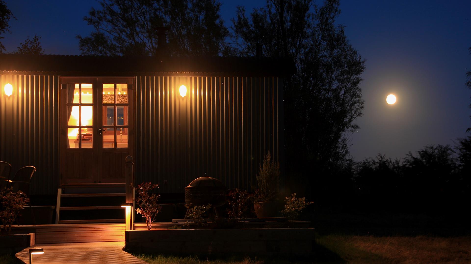 Peatlands shepherd's hut at twilight