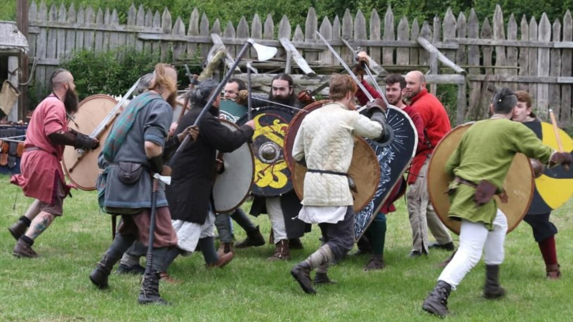 Magnus Vikings with shields and swords in battle