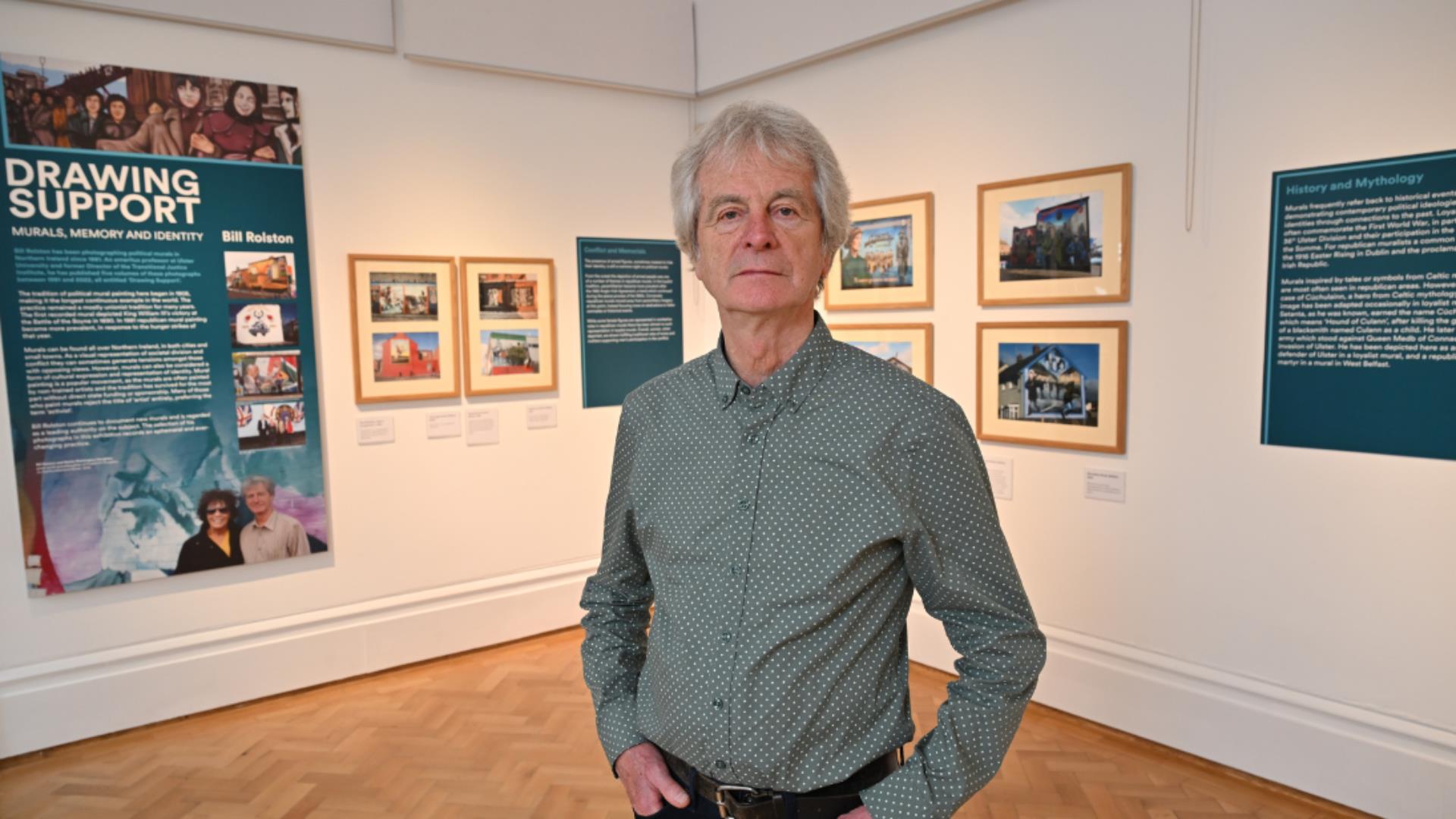 Professor Bill Rolston in the , Drawing Support: Murals, Memory and Identity exhibition