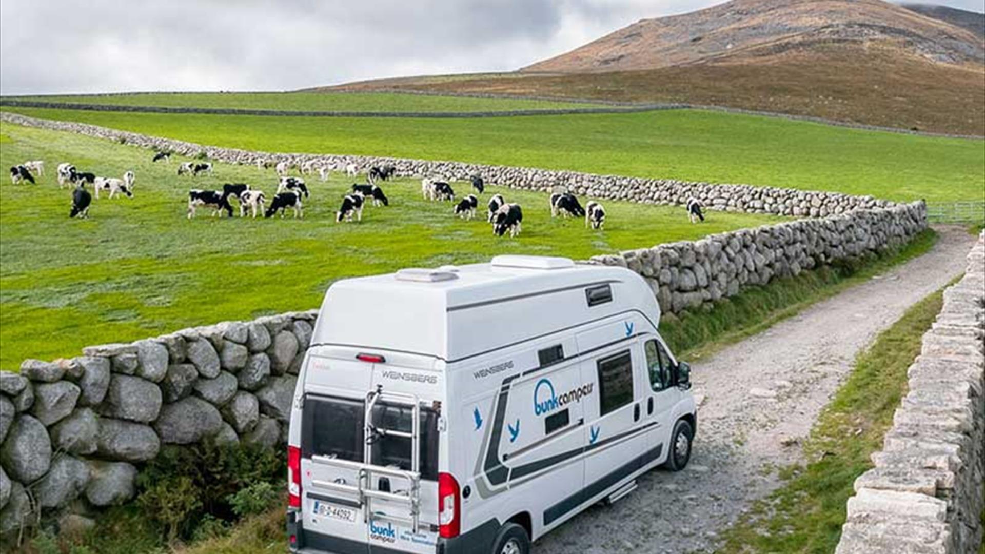 Campervan Hire Northern Ireland. Bunk Campers exploring the Northern Irish Countryside.