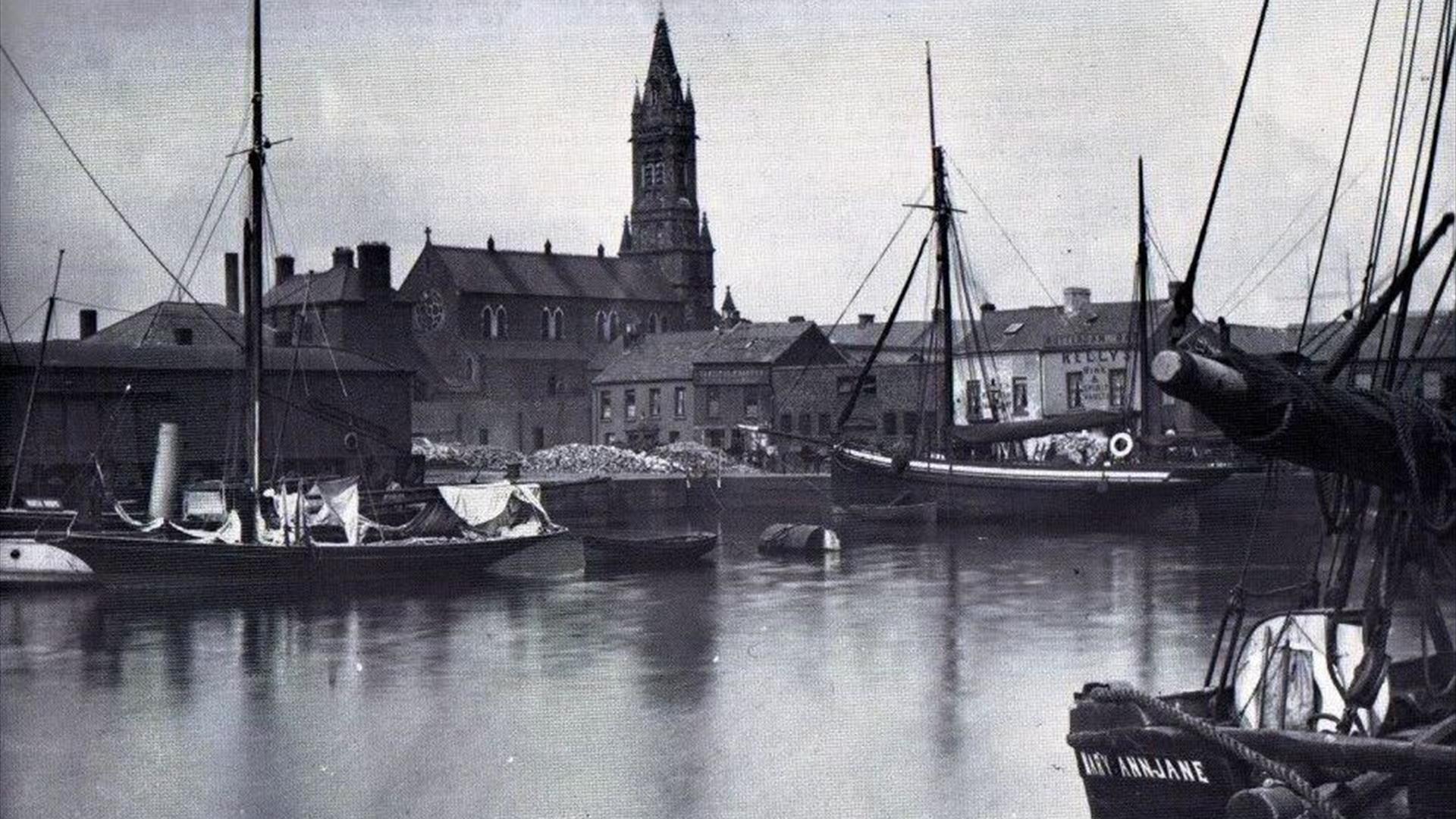 Historical image of Sailortown with church in background