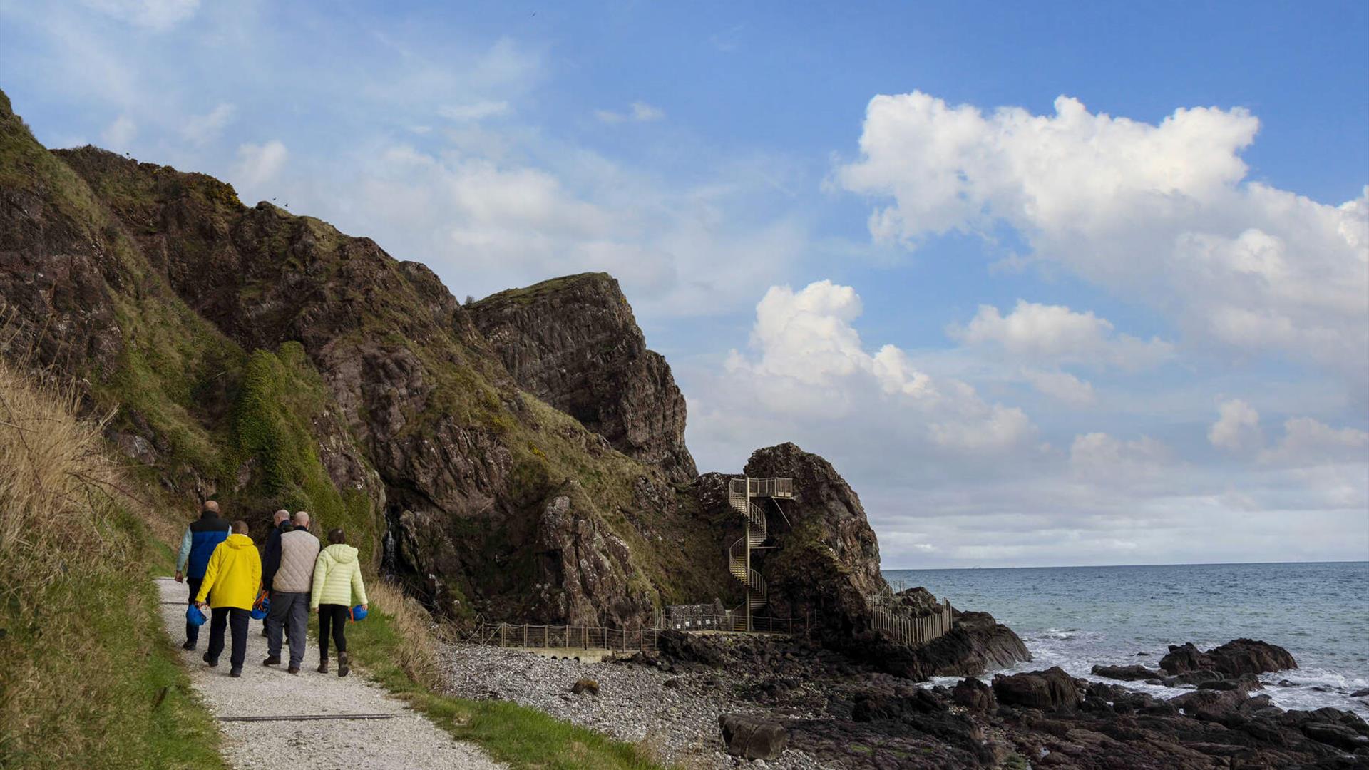 group walks along The Gobbins cliff path