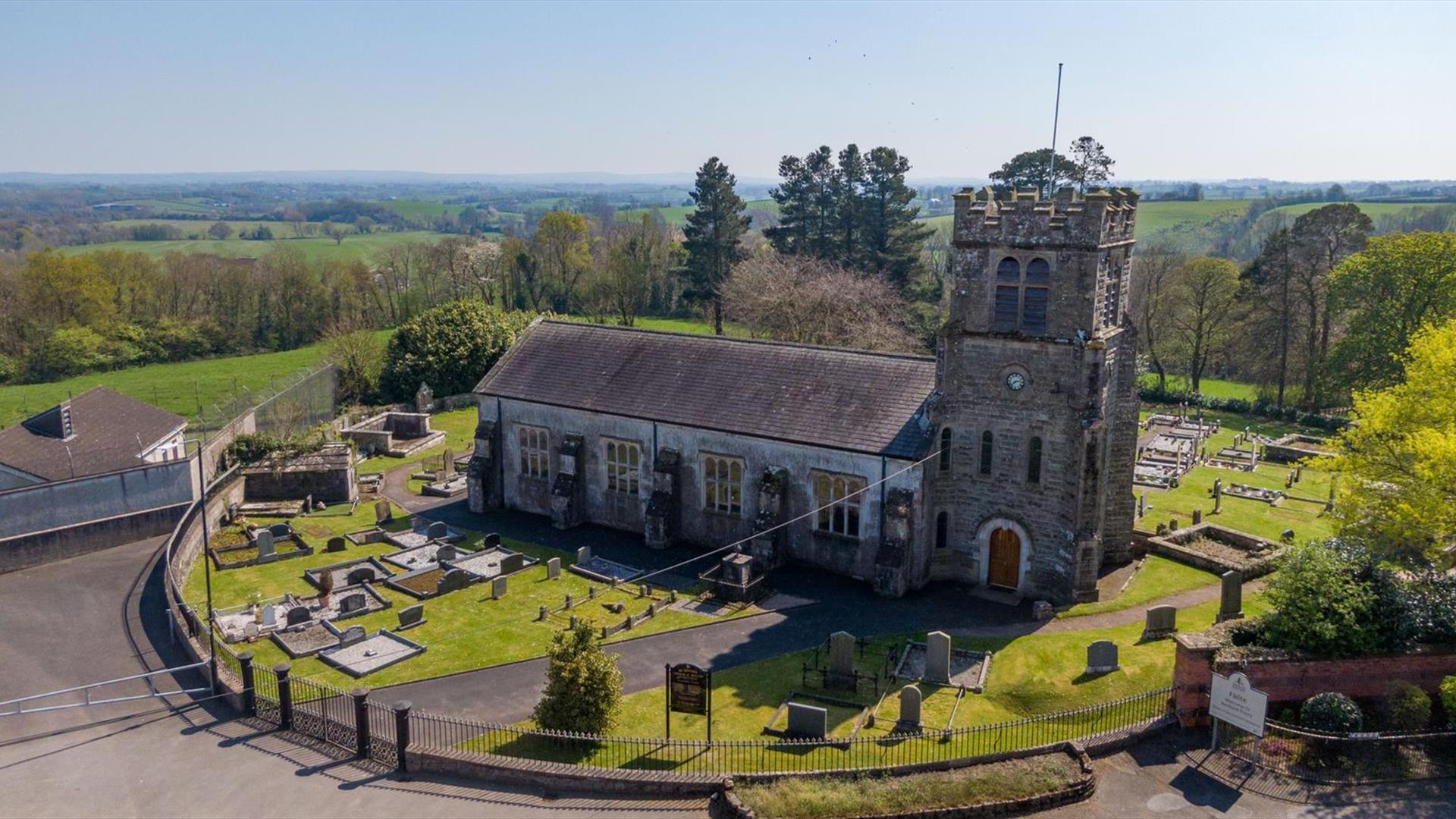 Aerial image of the church and the graveyard