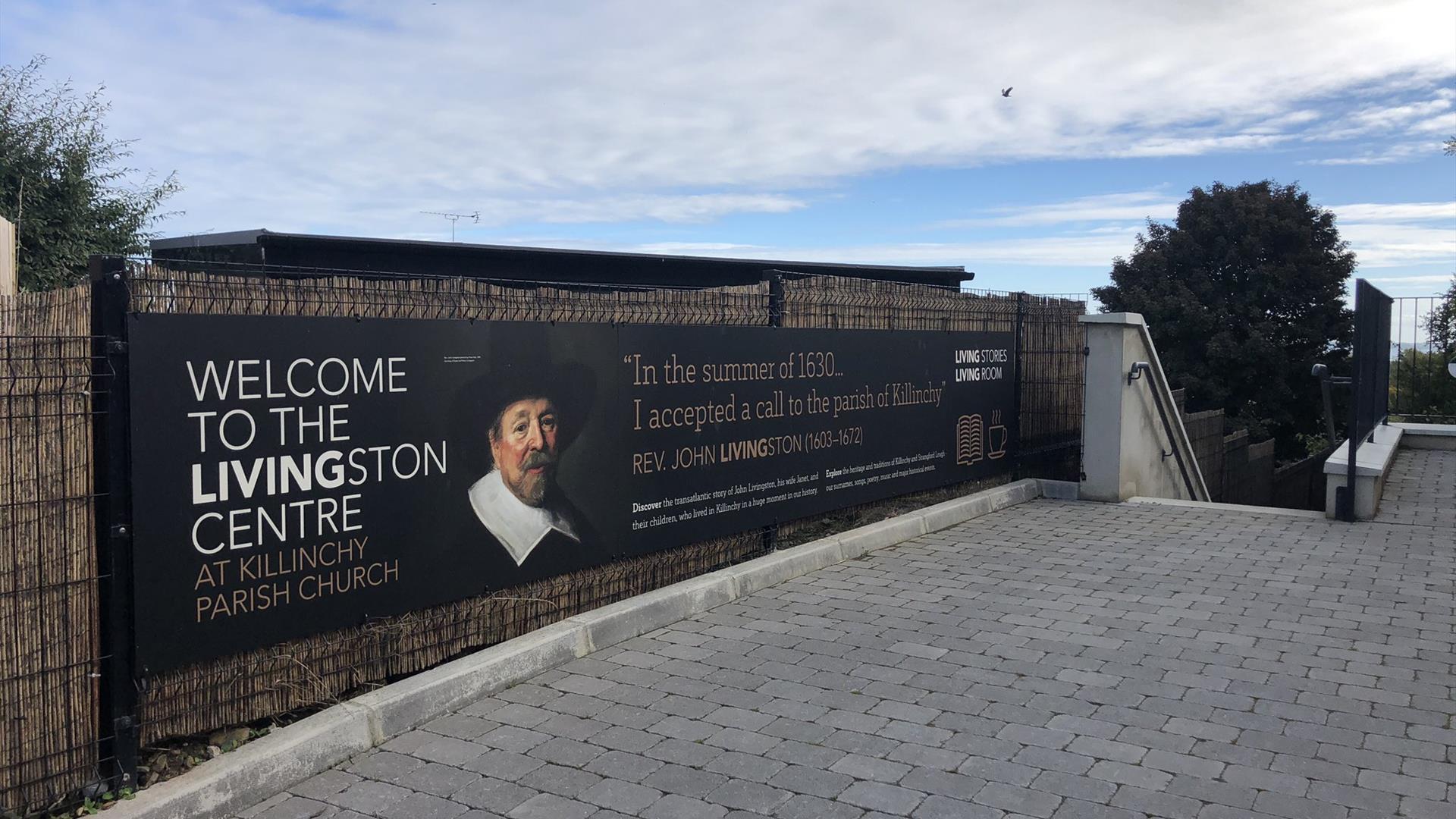 Exterior to the centre with welcome banner