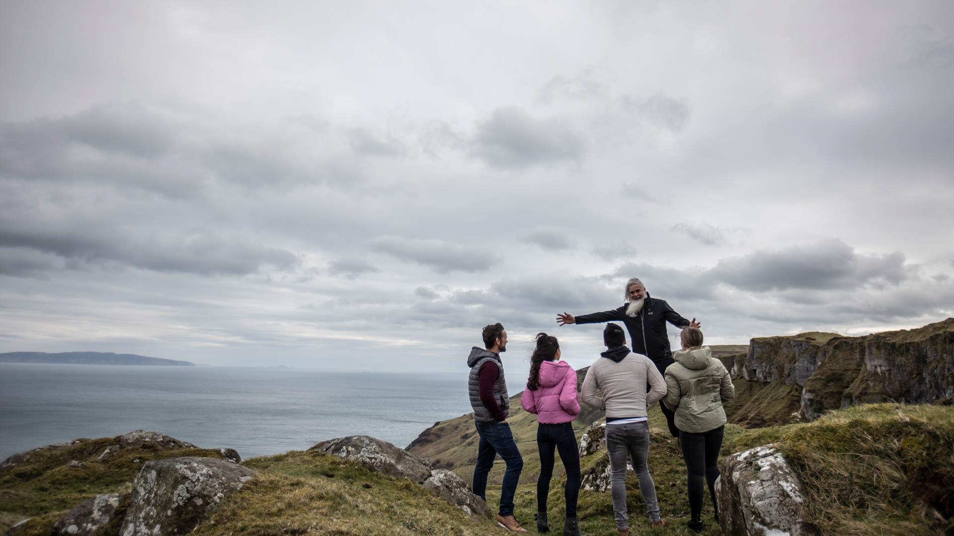 Flip gives a tour group behind the scenes information from Game of Thrones