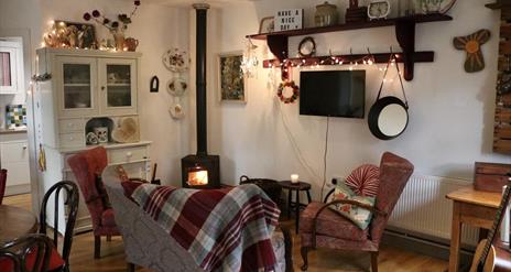 Image showing the living room decorated with fairylights