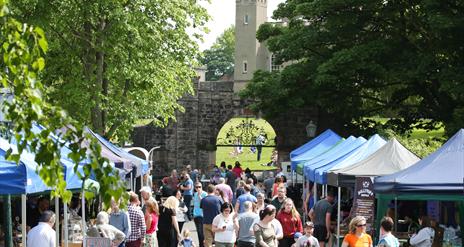View of Royal Hillsborough Farmers Market down The Dark Walk at Hillsborough Fort