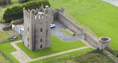 Photo of birds eye view of Kirkistown Castle surrounded by grassland