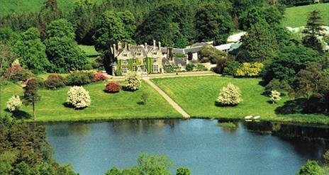 Aerial view of Blessingbourne estate with surrounding greenery and lakes