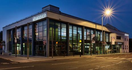 The Burnavon Theatre at night viewed from the street,