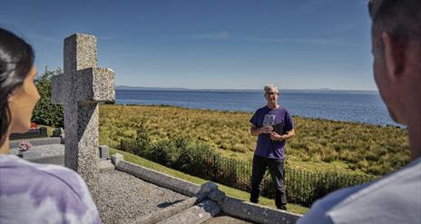 Overlooking beautiful views over Lough Neagh, Jim encourages the group to take time out to reflect