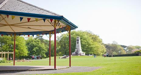 Photo of the brightly coloured bandstand where live music takes place in the summer months