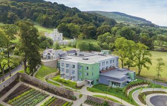 Aerial view of Killeavy Castle Estate. A luxury Hotel Spa destination in Newry, Northern Ireland.