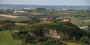 Drone photo of Scrao Tower sitting majestically on it's hill overlooking the countryside