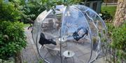 Paved garden area with a domed seating area.