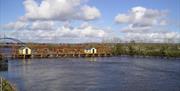 A private footbridge of the Toome Eel fishery over the river Bann.