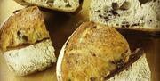 Close up image of bread possibly sourdough