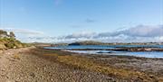 Stoney beach along Strangford Lough accessible from Seal Cabin