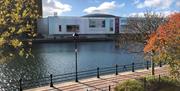 A view of the waterfront hall from across the River Lagan taken from an apartment window.