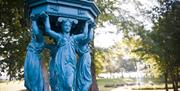 Image is a close up of the Wallace Fountain which is a blue colour