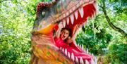 Photo of little girl playing with a dinosaur