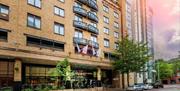 Exterior view of a large city hotel.