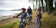 A family cycling ar Castle Ward