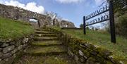 Ruins of Old Bovevagh Church and signage for graveyard