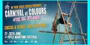 Image states: In Your Space Circus Presents - Carnival of Colours - The Big Splash. Circus & Street Arts Festival. 27-30th June @ Foyle Maritime Festi
