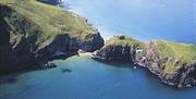 Arial view of Carrick-a-rede rope bridge.