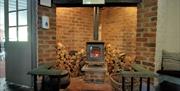 a traditional wood-burning storve at Gerry's Bar in the Brown Trout Country Inn