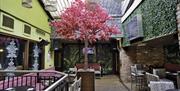 Outside seating area at Hagen's Bar