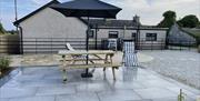 Patio area with picnic table