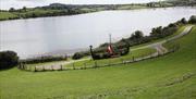 Viking longboat sitting on the shore overlooking Strangford Lough at Delamont Country Park