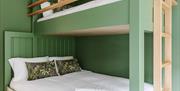 interior of bunk room at DB Stays 'The Cove', painted in green