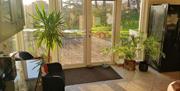 View of garden from kitchen.