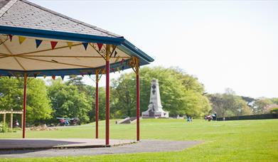 Photo of the brightly coloured bandstand where live music takes place in the summer months