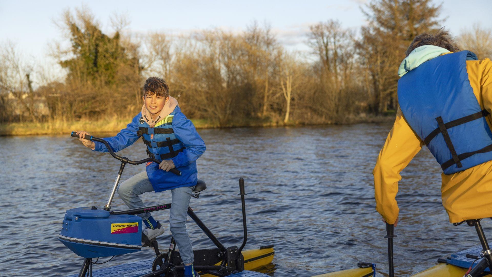 Young teenager enjoying the hydrobikes on the water in County Fermanagh